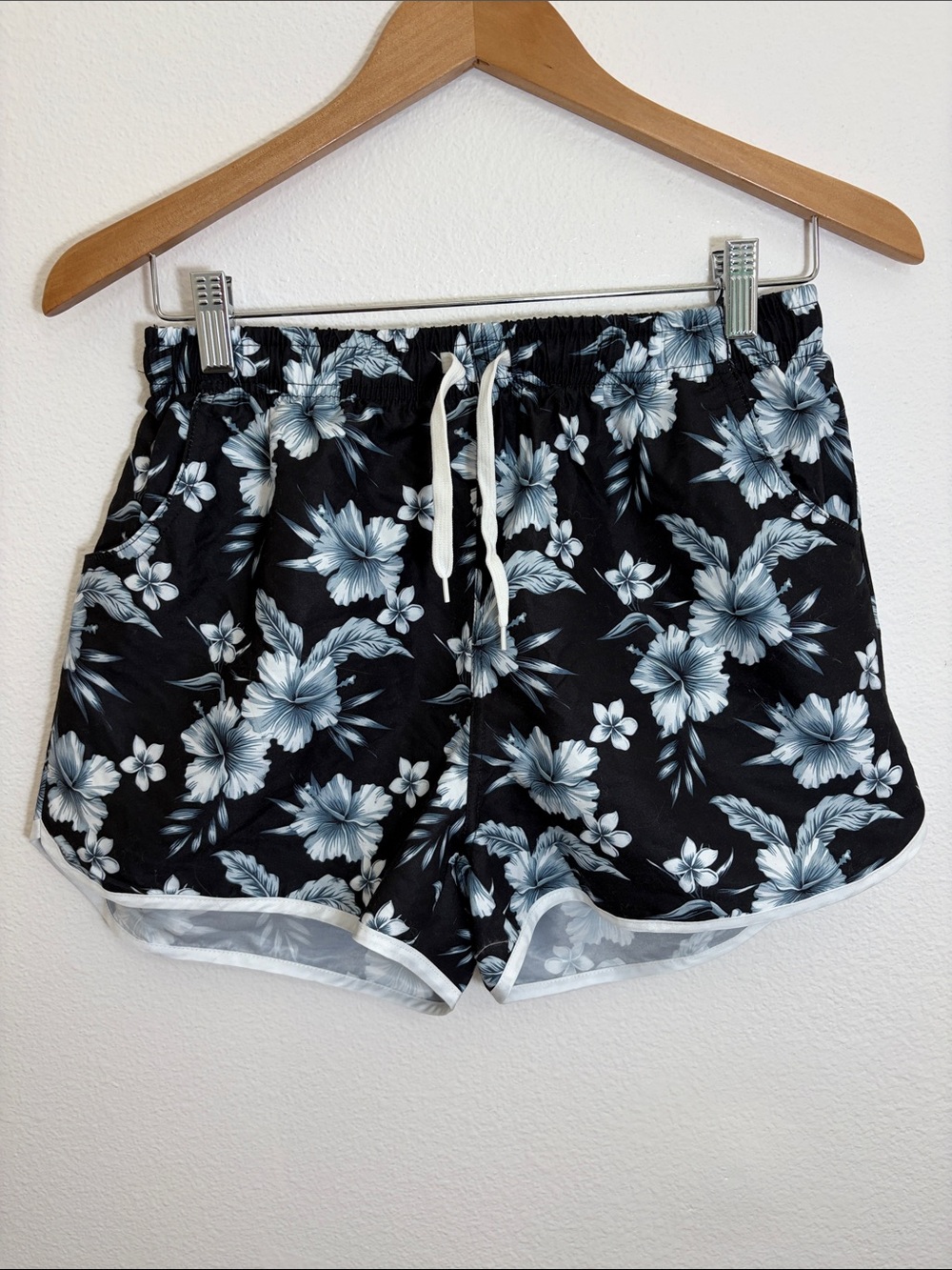 Black Floral Drawstring Shorts